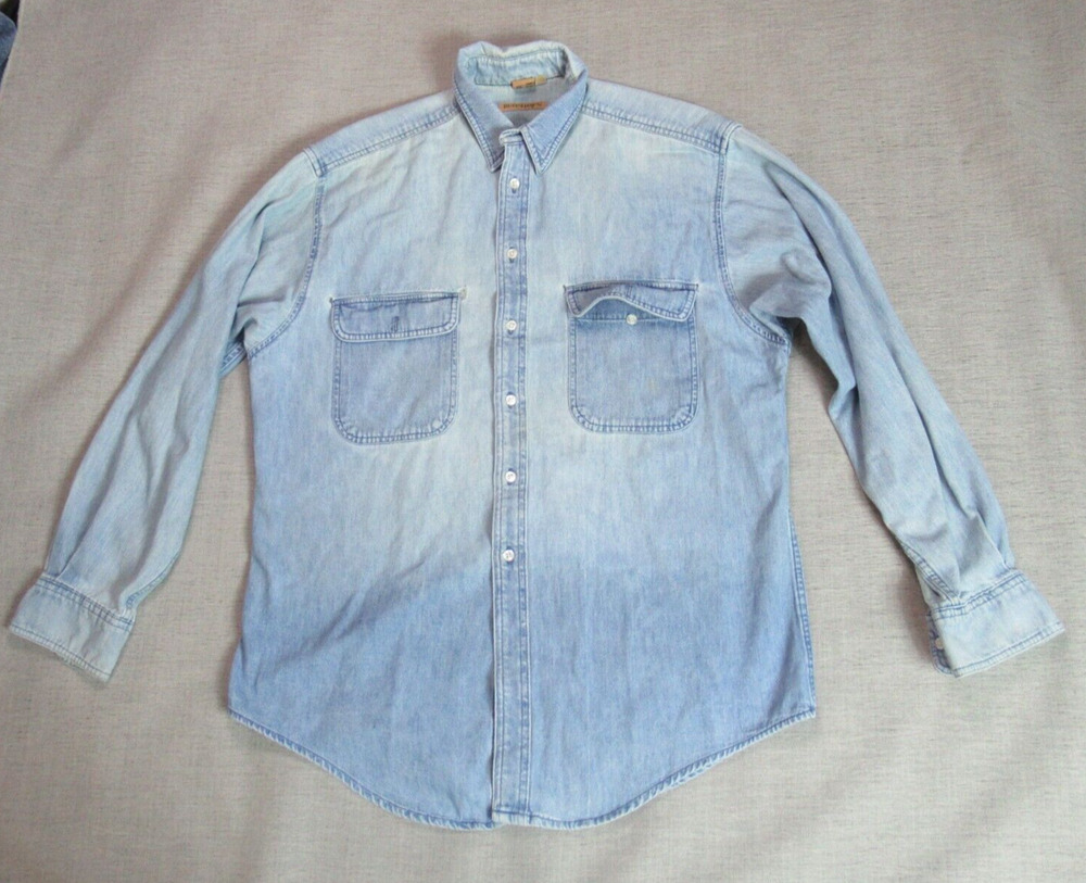 Vintage Ruff Hewn Shirt Mens Large Blue Denim Cowboy Western Made In USA 90s Y2K